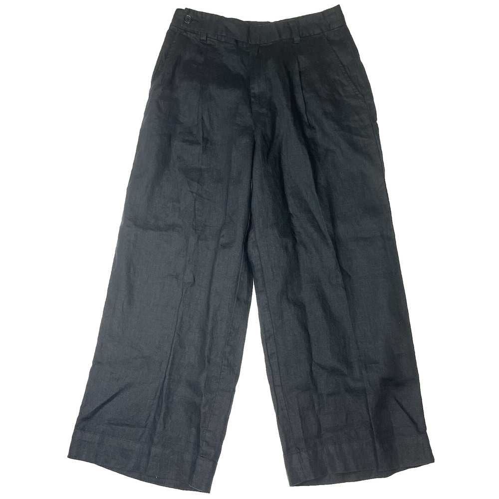 Madewell Harlow Wide Leg Pants in 100% Linen Womens 8 Petite Pleated Black